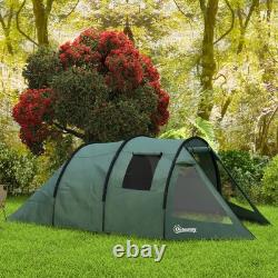 Outsunny 3-4 Persons Tunnel Tent, Two Room Camping Tent with Windows, Green