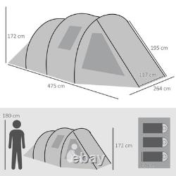 Outsunny 3-4 Persons Tunnel Tent, Two Room Camping Tent with Windows, Green