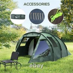 Outsunny 3-4 Persons Tunnel Tent, Two Room Camping Tent with Windows, Green