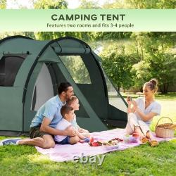 Outsunny 3-4 Persons Tunnel Tent, Two Room Camping Tent with Windows, Green
