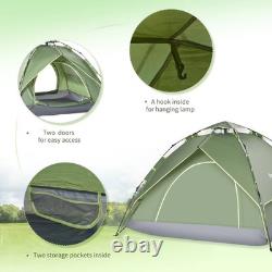 Outsunny 3 Man Camping Tent Automatic Pop Up Double Layer Dark Green