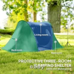 Outsunny 3 Man Camping Tent with 2 Bedrooms, 3000mm Waterproof, Grey