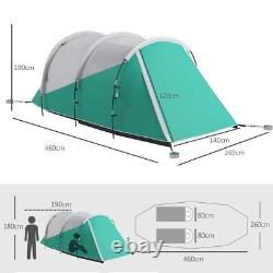 Outsunny 3000mm Waterproof Camping Tunnel Tent with 2 Rooms for 3 Man Green New