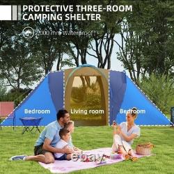 Outsunny 4-6 Man Camping Tent with 2 Bedroom and Living Area, Grey and Blue