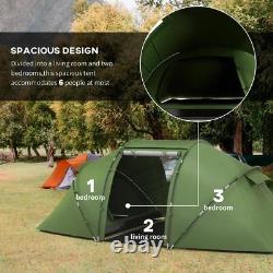 Outsunny 4-6 Man Camping Tent with Two Bedroom, Hiking Sun Shelter Dark Green