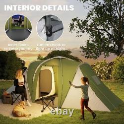Outsunny 4 Man Camping Tent with 2 Bedroom and Living Area, Green and White