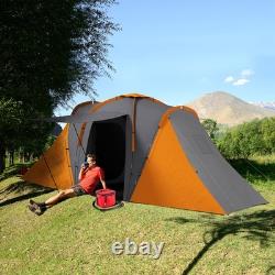Outsunny 4 Man Camping Tent with 2 Bedroom and Living Area, Grey and Orange