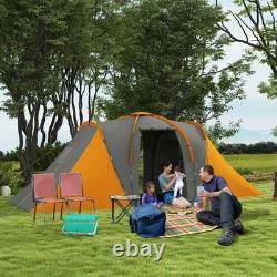 Outsunny 4 Man Camping Tent with 2 Bedroom and Living Area, Grey and Orange