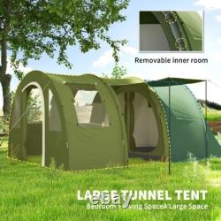 Outsunny 5-6 Man Family Tent Camping Tent with 2 Room and Carry Bag, Green