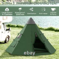 Outsunny 6-7 Person Large Family Party Camping Tent With Carrying Bag, Green
