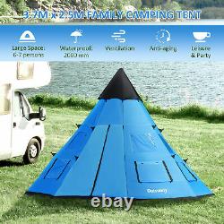 Outsunny 6-7 Person Large Family Party Camping Tent With Carrying Bag, Mesh Window