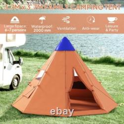 Outsunny 6-7 Person Large Family Party Camping Tent With Carrying Bag, Orange