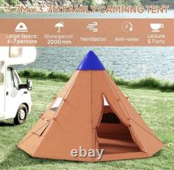 Outsunny 6-7 Person Large Family Party Camping Tent With Carrying Bag, Orange