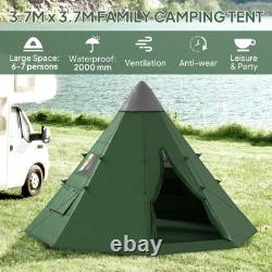 Outsunny 6-7 Person Large Family Party Camping Tent with Carrying Bag Green