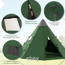 Outsunny 6-7 Person Large Family Party Camping Tent with Carrying Bag Green