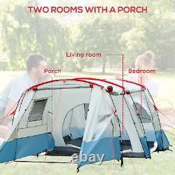 Outsunny 6-8 Person Tunnel Tent, Two-room Camping Tent with Carry Bag, Blue