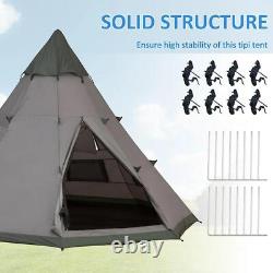 Outsunny 6 Man Tent Metal Poles Water-Resistant Walls Windows Zipped Door Green