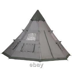 Outsunny 6 Man Tent Metal Poles Water-Resistant Walls Windows Zipped Door Green