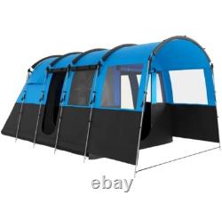 Outsunny 8-Person Camping Tent Tunnel Design with 4 Large Windows Blue