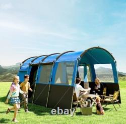 Outsunny 8-Person Camping Tent Tunnel Design with 4 Large Windows Blue
