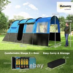 Outsunny 8-Person Camping Tent Tunnel Design with 4 Large Windows Blue
