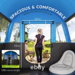 Outsunny 8-Person Camping Tent Tunnel Design with 4 Large Windows Blue