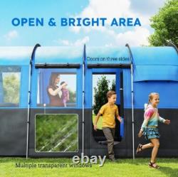 Outsunny 8-Person Camping Tent Tunnel Design with 4 Large Windows Blue