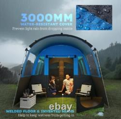 Outsunny 8-Person Camping Tent Tunnel Design with 4 Large Windows Blue
