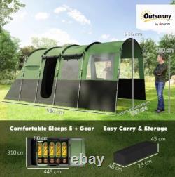 Outsunny 8-Person Camping Tent Tunnel Design with 4 Large Windows Green