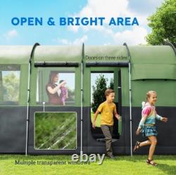 Outsunny 8-Person Camping Tent Tunnel Design with 4 Large Windows Green