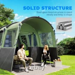 Outsunny 8-Person Camping Tent Tunnel Design with 4 Large Windows Green