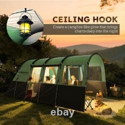 Outsunny 8-Person Camping Tent Tunnel Design with 4 Large Windows Green
