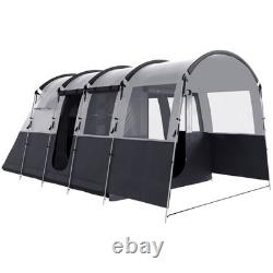 Outsunny 8-Person Camping Tent, Waterproof Family Tent, Tunnel Design, 4 Large
