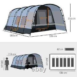 Outsunny 8-Person Camping Tent, Waterproof Family Tent, Tunnel Design, 4 Large W