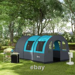 Outsunny Camping Tent, 3000mm Waterproof Family Tent for 5-6 Man, Grey and Blue