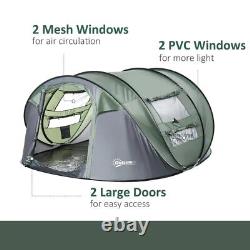 Outsunny Camping Tent Dome Pop-up Shelter with Windows for 4-5 Person Dark Green