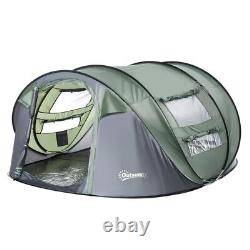 Outsunny Camping Tent Dome Pop-up Tent with Windows for 4-5 Person Dark Green