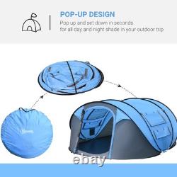 Outsunny Camping Tent Dome Pop-up Tent with Windows for 4-5 Person Sky Blue