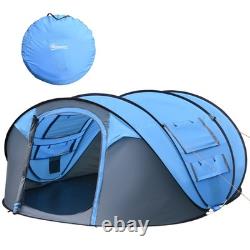 Outsunny Camping Tent Dome Pop-up Tent with Windows for 4-5 Person Sky Blue
