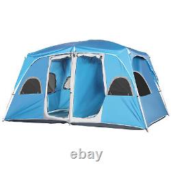 Outsunny Camping Tent, Family Tent 4-8 Person 2 Room Easy Set Up, Blue