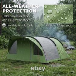Outsunny Family Camping Tent Waterproof Tunnel Tent 4 Person Green