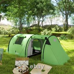 Outsunny Four Man Duo Room Tunnel Tent with Camping Hiking Accessories Green New Outsunny Four Man Duo Room Tunnel Tent with Camping Hiking Accessories Green New