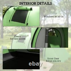 Outsunny Four Man Duo Room Tunnel Tent with Camping Hiking Accessories Green New Outsunny Four Man Duo Room Tunnel Tent with Camping Hiking Accessories Green New