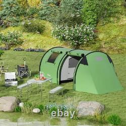 Outsunny Four Man Duo Room Tunnel Tent with Camping Hiking Accessories Green New Outsunny Four Man Duo Room Tunnel Tent with Camping Hiking Accessories Green New