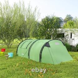 Outsunny Four Man Duo Room Tunnel Tent with Camping Hiking Accessories Green New Outsunny Four Man Duo Room Tunnel Tent with Camping Hiking Accessories Green New