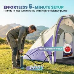 Outsunny Inflatable Camping Blow Up Tent Tunnel Design for 4 Person, Purple