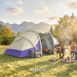 Outsunny Inflatable Camping Blow Up Tent Tunnel Design for 4 Person, Purple