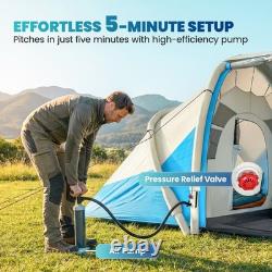 Outsunny Inflatable Tent with Air Pump Tunnel Design for 4 Person, Sky Blue