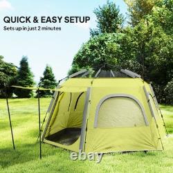 Outsunny Instant Camping Tent, 4 Person Easy Setup Dome Tent, Yellow Green
