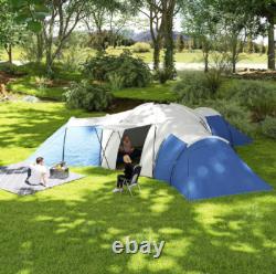 Outsunny Large Tunnel Tent with 3 Bedroom, Living Area and Porch, Blue
